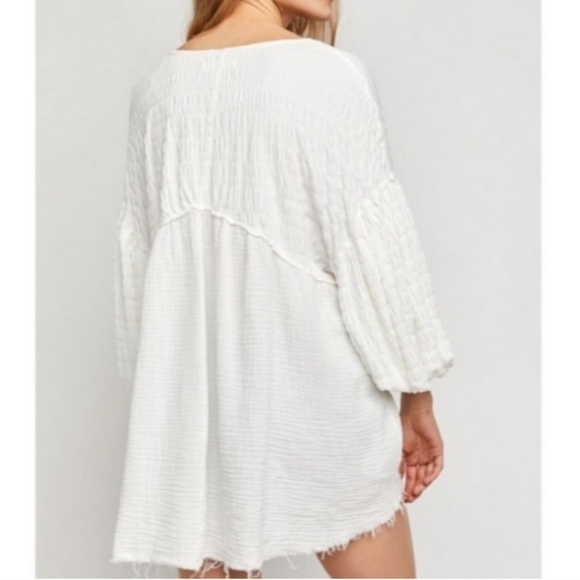 We the Free People Flower Power White Gauze Top Swing Puff Sleeve - Picture 3 of 7